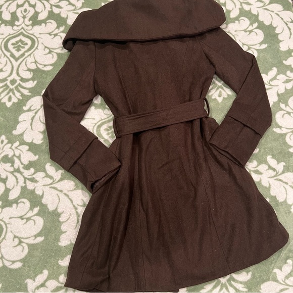 NWT Dark Brown Faux Wool Wrap-Tie Coat - Picture 8 of 13